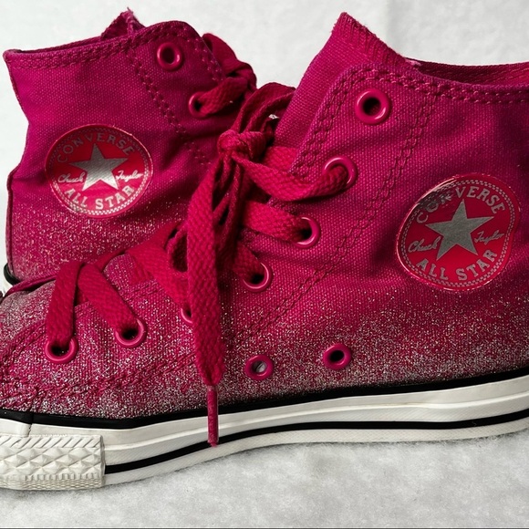 Converse All Star High Top Chuck Taylor Hot Pink Silver Glitter Sneakers Junior - Picture 8 of 17